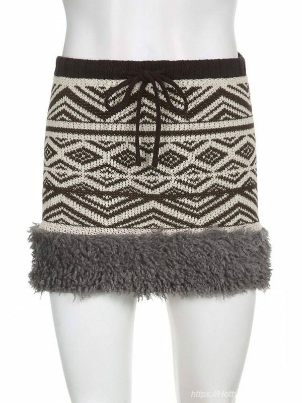 Y2K Grunge High Waisted Knitted Mini Skirt for Winter Streetwear