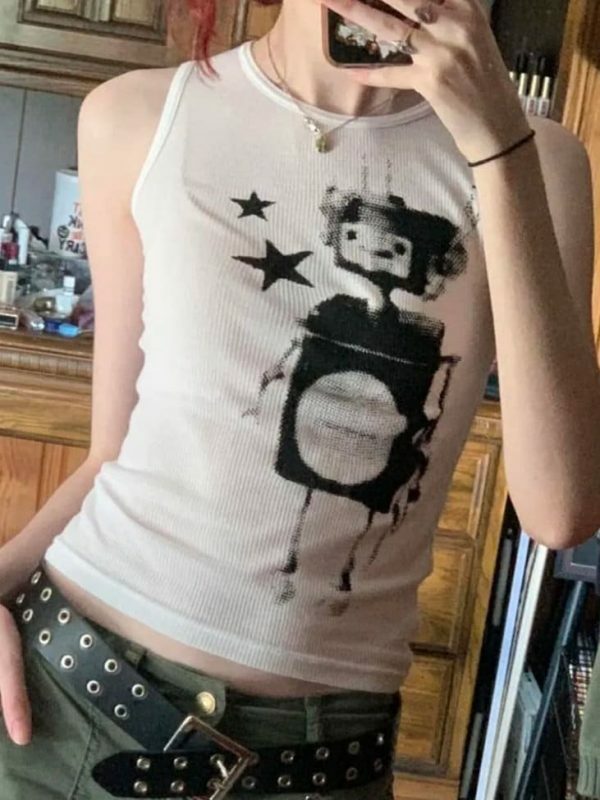 Y2K Grunge Robot Skater Cami Top