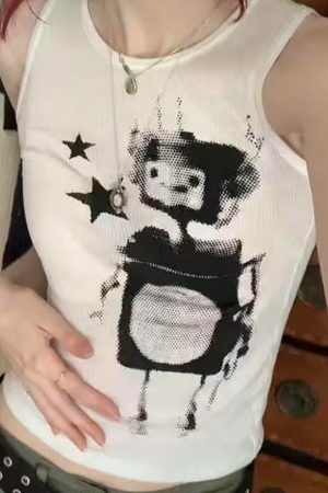 Y2K Grunge Robot Skater Cami Top