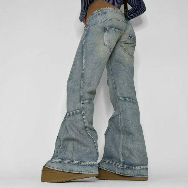 Y2K Grunge Streetwear Baggy Wide Leg Denim Cargo Pants