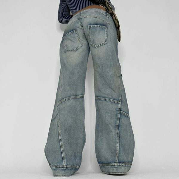 Y2K Grunge Streetwear Baggy Wide Leg Denim Cargo Pants