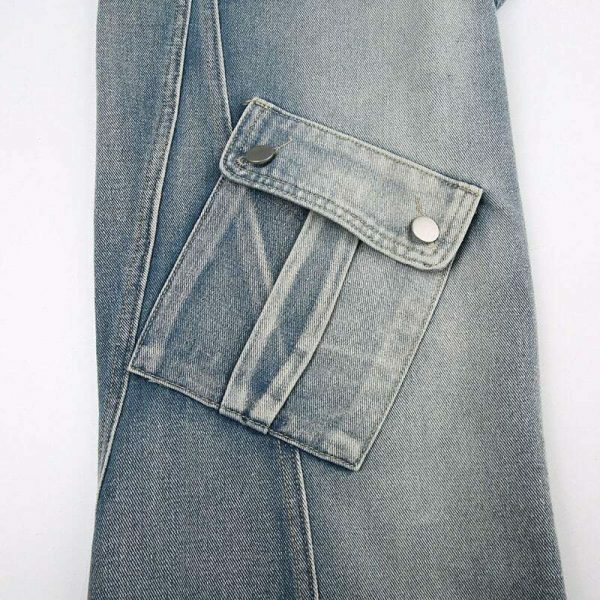 Y2K Grunge Streetwear Baggy Wide Leg Denim Cargo Pants