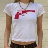 Y2K Gun Pistol Print White Crop Tee - Punk E-Girl Gothic T-Shirt