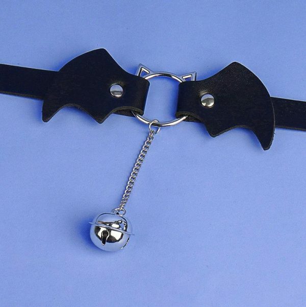 Y2K Handmade Cat Bat Leather Choker Collar Soft PU Punk Necklace for Women Girls