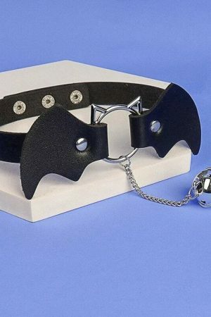 Y2K Handmade Cat Bat Leather Choker Collar Soft PU Punk Necklace for Women Girls