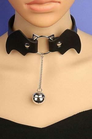 Y2K Handmade Cat Bat Leather Choker Collar Soft PU Punk Necklace for Women Girls