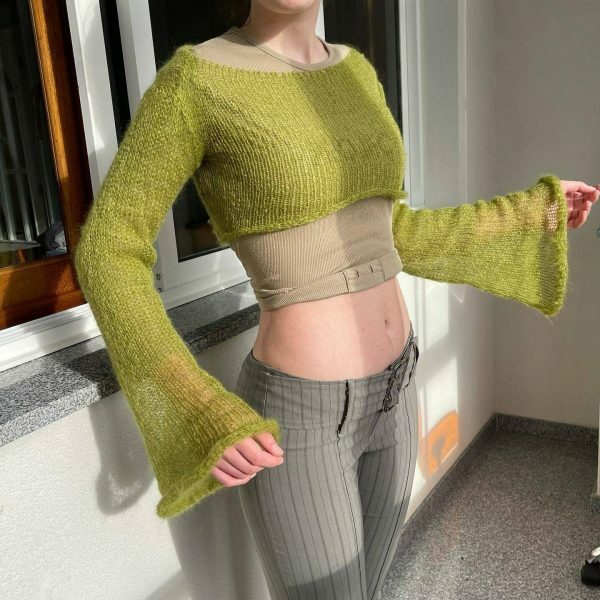 Y2K Handmade Knitted Crew Neck Streetwear Blouse Sweater