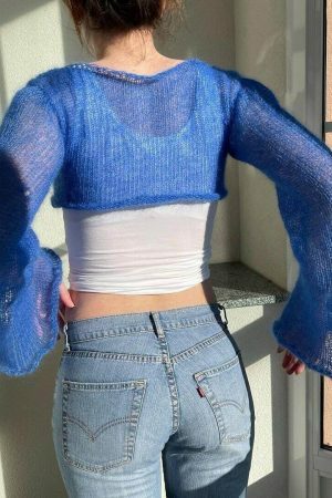 Y2K Handmade Knitted Crew Neck Streetwear Blouse Sweater