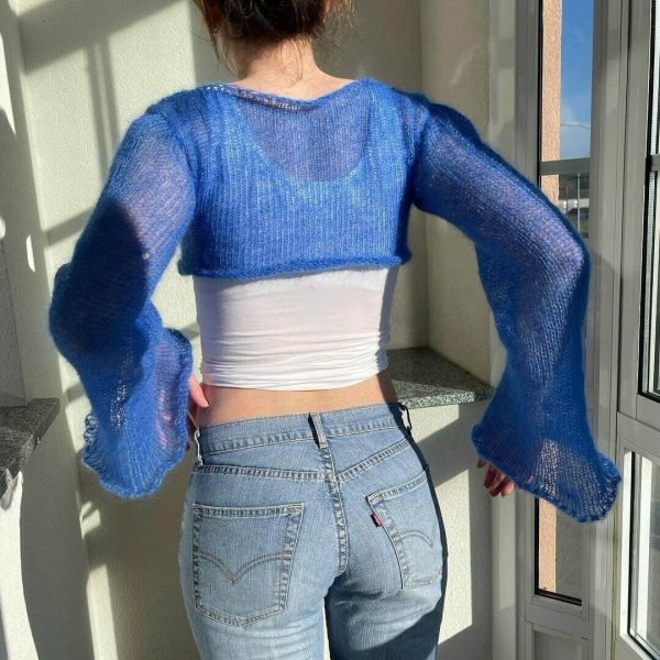 Y2K Handmade Knitted Crew Neck Streetwear Blouse Sweater