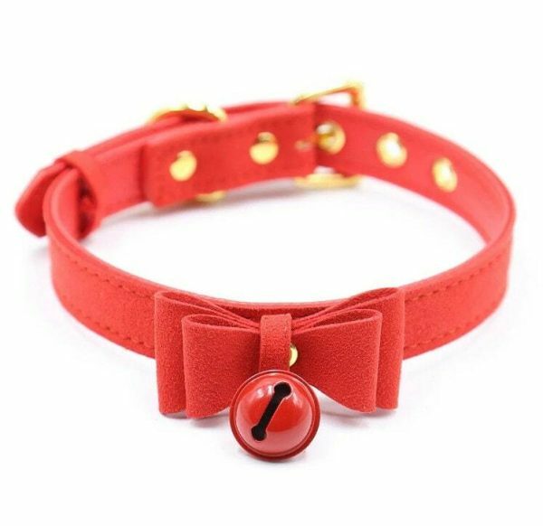 Y2K Handmade Leather Bell Choker Necklace with Lolita Bow