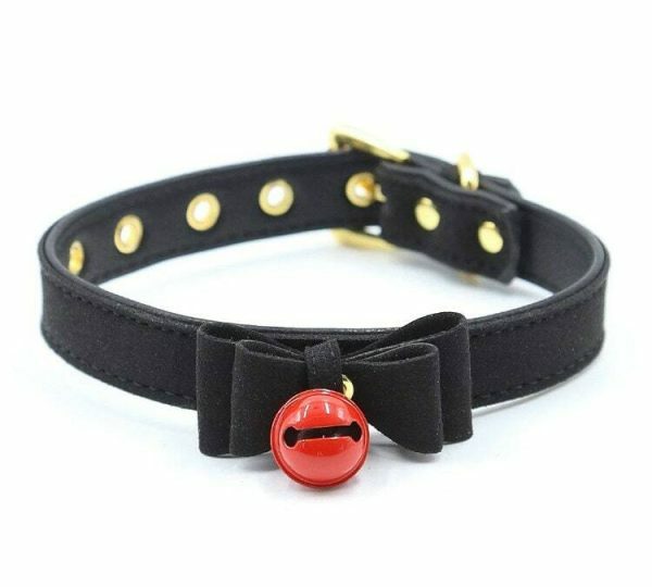 Y2K Handmade Leather Bell Choker Necklace with Lolita Bow