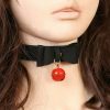 Y2K Handmade Leather Bell Choker Necklace with Lolita Bow