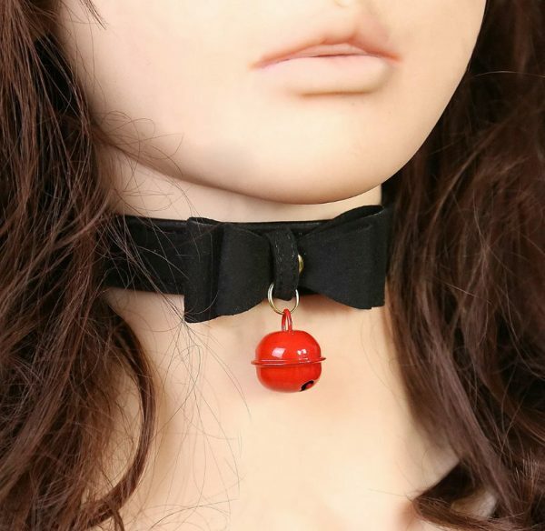 Y2K Handmade Leather Bell Choker Necklace with Lolita Bow