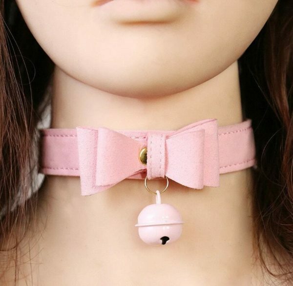 Y2K Handmade Leather Bell Choker Necklace with Lolita Bow