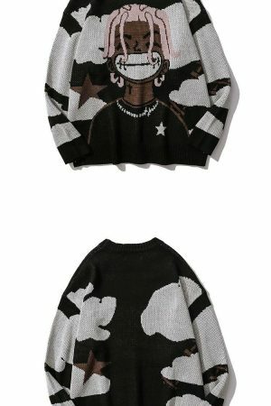 Y2K Harajuku Cartoon Knitted Sweater Oversized Hip Hop Pullover