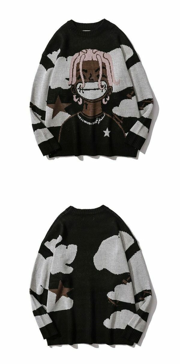 Y2K Harajuku Cartoon Knitted Sweater Oversized Hip Hop Pullover