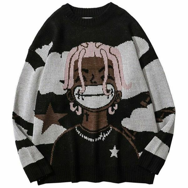 Y2K Harajuku Cartoon Knitted Sweater Oversized Hip Hop Pullover