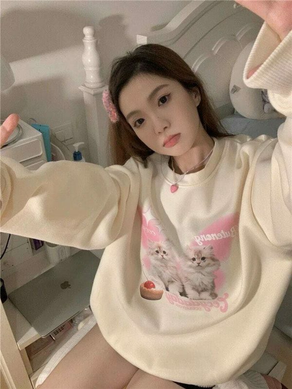 Y2K Harajuku Cat Sweater - Streetwear Aesthetic