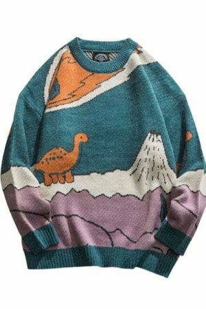 Y2K Harajuku Dinosaur Knit Sweater - Streetwear Winter Pullover