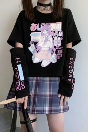 Y2K Harajuku Graphic Tee with Arm Covers for Women