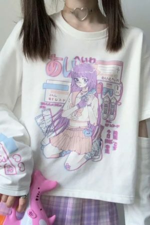 Y2K Harajuku Graphic Tee with Arm Covers for Women