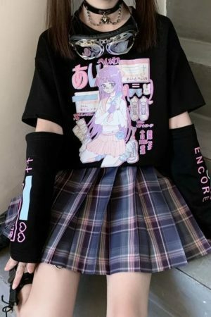 Y2K Harajuku Graphic Tee with Arm Covers for Women