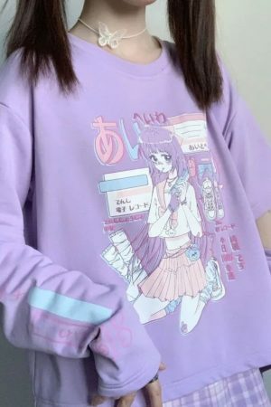 Y2K Harajuku Graphic Tee with Arm Covers for Women