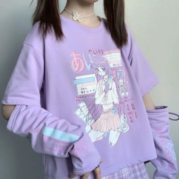 Y2K Harajuku Graphic Tee with Arm Covers for Women