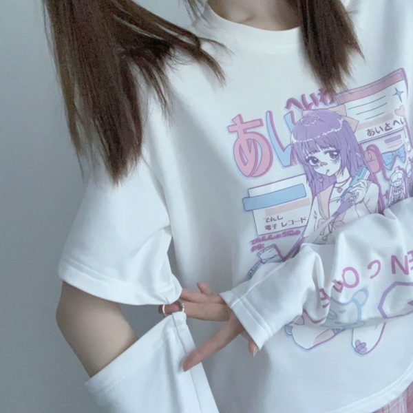 Y2K Harajuku Graphic Tee with Arm Covers for Women