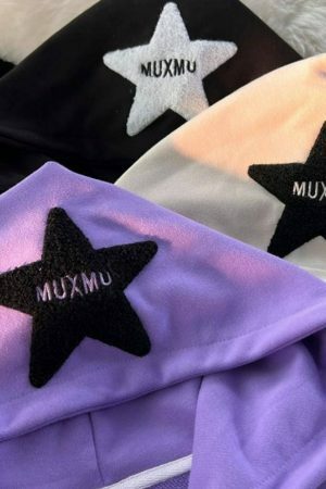 Y2K Harajuku Retro Street Embroidery Stars Zip Up Hoodie for Women