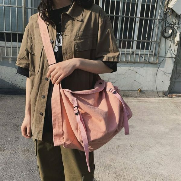 Y2K Harajuku Style Canvas Messenger Bag for Men - Retro Korean Streetwear Shoulder Bag