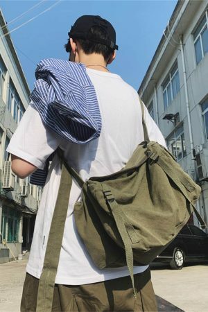 Y2K Harajuku Style Canvas Messenger Bag for Men - Retro Korean Streetwear Shoulder Bag