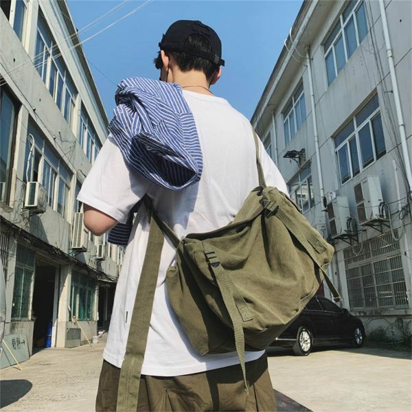 Y2K Harajuku Style Canvas Messenger Bag for Men - Retro Korean Streetwear Shoulder Bag