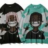 Y2K Harajuku Vintage Cartoon Anime Knitted Sweater Streetwear Oversized Hip Hop Pullover