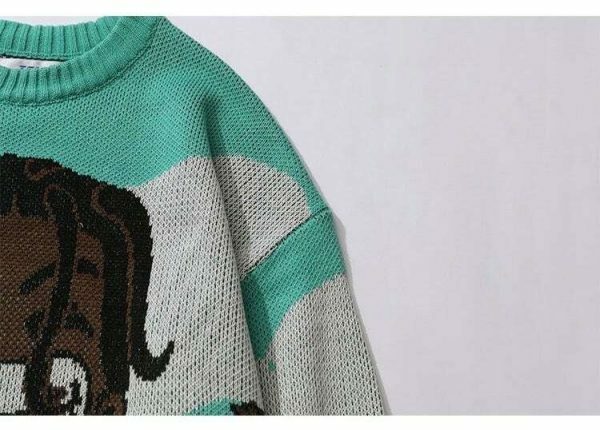 Y2K Harajuku Vintage Cartoon Anime Knitted Sweater Streetwear Oversized Hip Hop Pullover