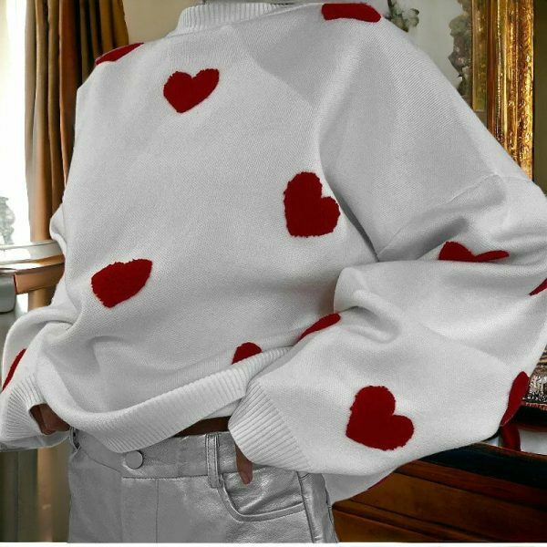 Y2K Heart Embroidered Patch Cardigan Sweater for Women, Sizes S-L