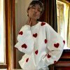 Y2K Heart Embroidered Patch Cardigan Sweater for Women, Sizes S-L