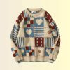 Y2K Heart Embroidered Patchwork Sweater - Streetwear Aesthetic