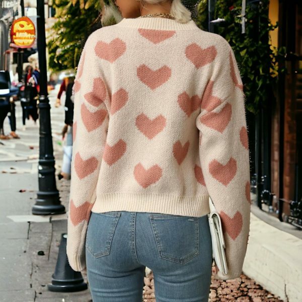 Y2K Heart Knit Sweater for Women, Streetwear Style, Sizes S-L