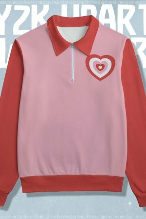 Y2K Heart Long Sleeve Top - Cute Preppy Streetwear Sweatshirt