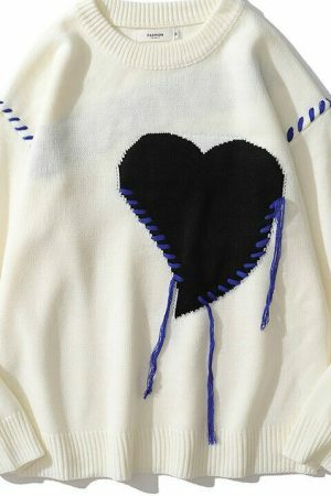 Y2K Heart Pattern Knitted Streetwear Sweater