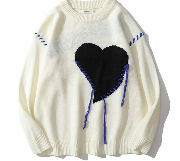 Y2K Heart Pattern Knitted Streetwear Sweater