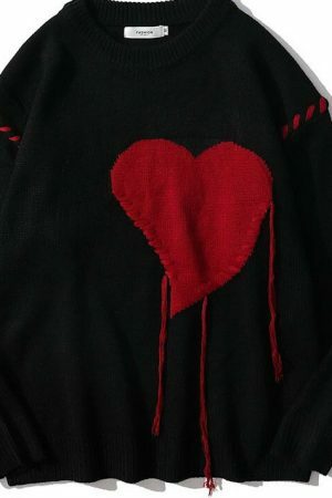 Y2K Heart Pattern Knitted Streetwear Sweater