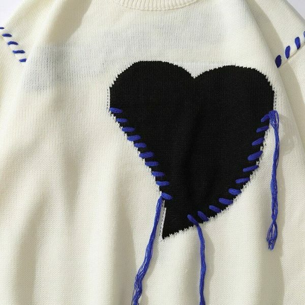 Y2K Heart Pattern Knitted Streetwear Sweater