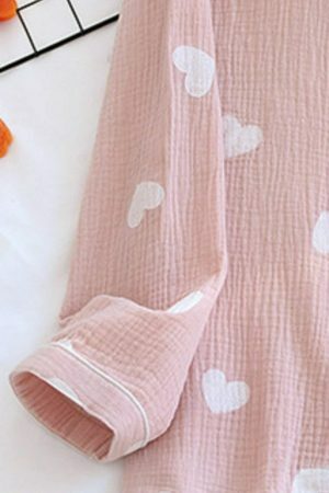 Y2K Heart Print Cotton Pajama Set | Cozy Streetwear Outfit for Women