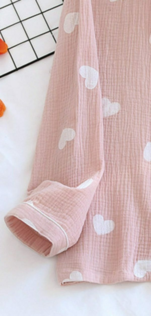 Y2K Heart Print Cotton Pajama Set | Cozy Streetwear Outfit for Women