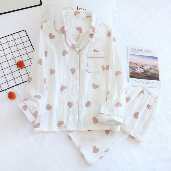 Y2K Heart Print Cotton Pajama Set | Cozy Streetwear Outfit for Women