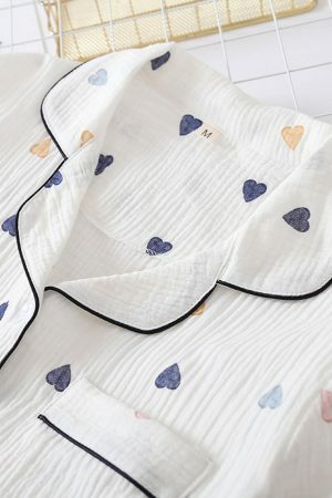 Y2K Heart Print Cotton Pajama Set for Women - Cute Japanese Streetwear