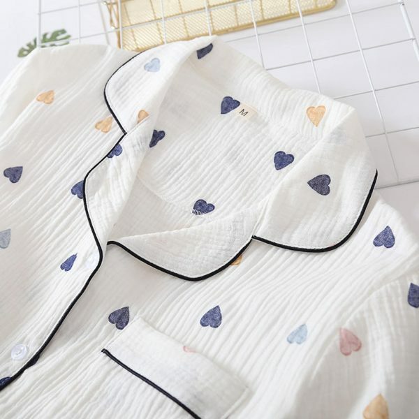 Y2K Heart Print Cotton Pajama Set for Women - Cute Japanese Streetwear