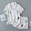 Y2K Heart Print Cotton Pajama Set for Women - Cute Japanese Streetwear